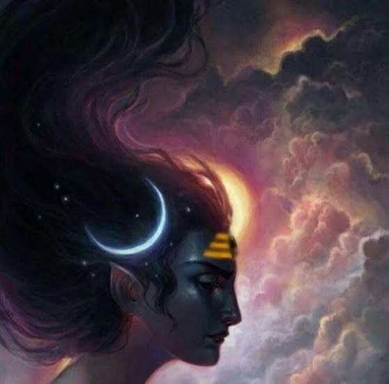 Shiva with crescent moon on head